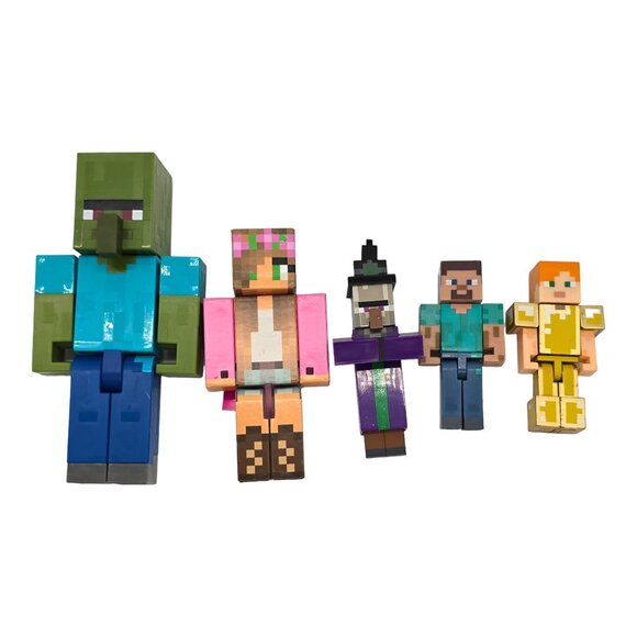 Mattel 2017 Minecraft Action Figure Lot of 5 Zombie Flower Girl Witch Steve Alex - Picture 1 of 16